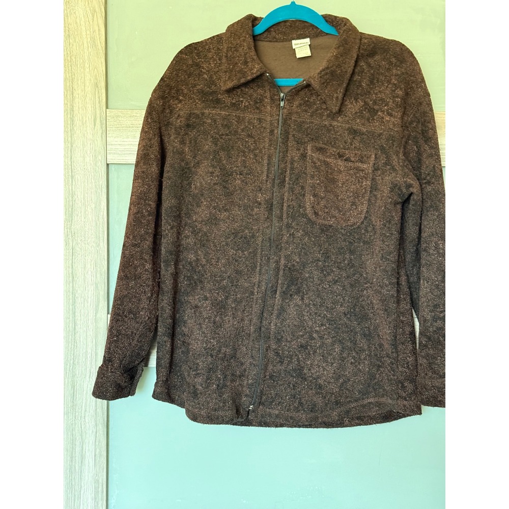 Bridge Womens Brown Boucle Fleece Full Zip Jacket Shirt Jacket Made in USA S